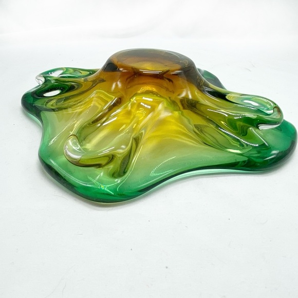 Vintage Italian Murano Art Glass Green Amber Ombre Candy Dish Bowl - Picture 10 of 10